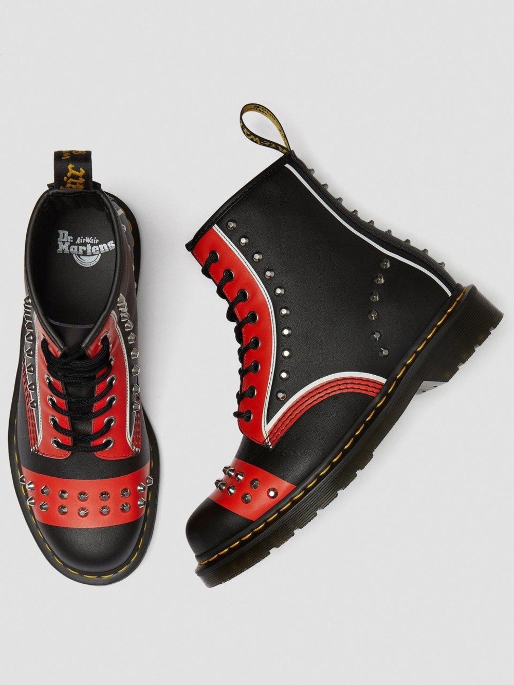 Dr. Martens 1460 Bex Black And Red Studded Lace-up Boots - Picture 1 of 7